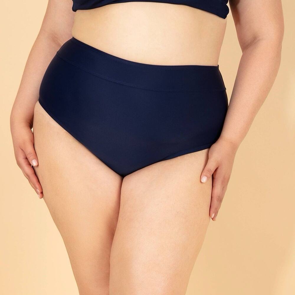 Lands' End UPF Full Coverage Tummy Control Bikini Bottom Swimsuit 22W Navy Blue